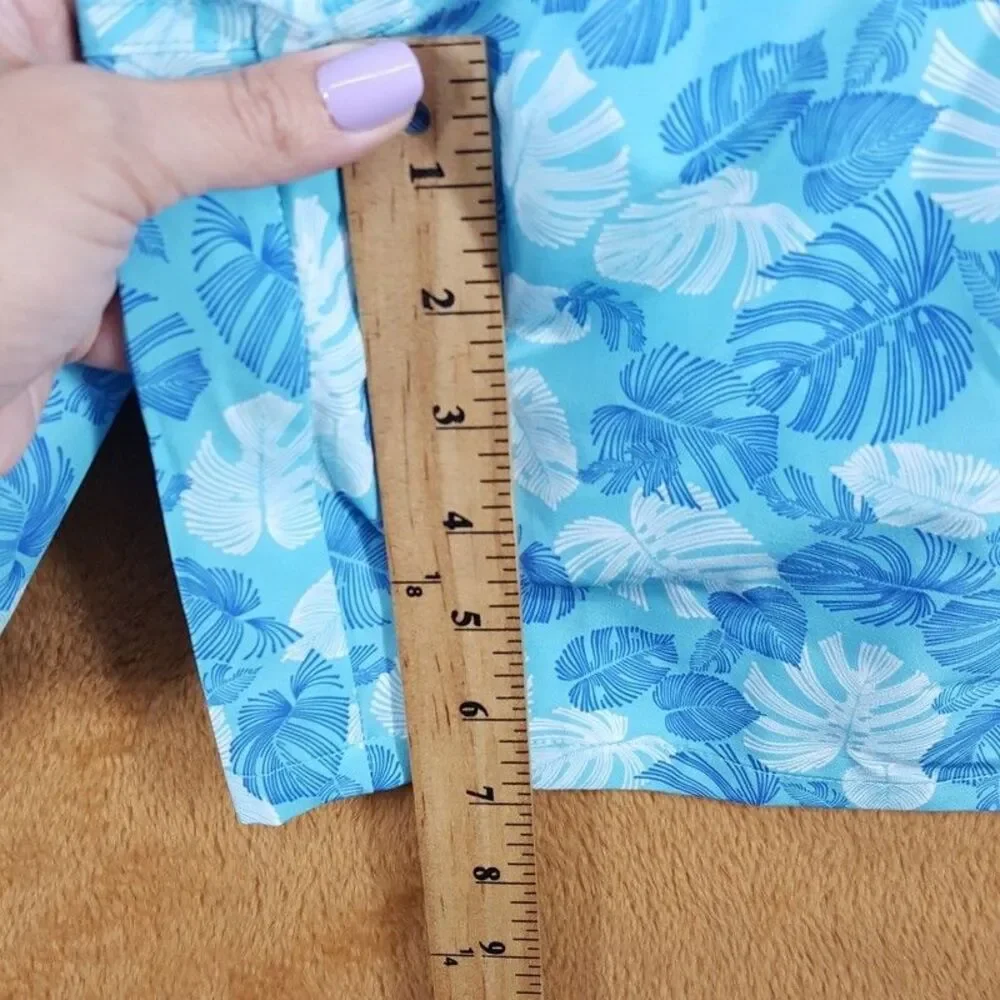 PETER MILLAR Swimwear Mens XXL Blue Floral Swim Trunks Pockets Linework Monstera